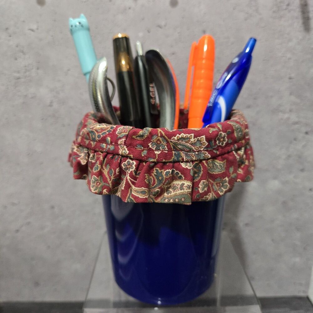 Longaberger Pencil Cup Fabric Liner in Blue Lowe's Mini Desk Bucket Organizer